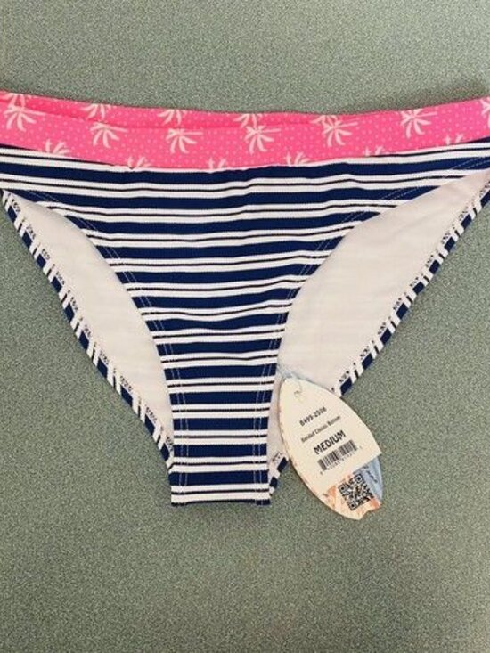 Bingo Surf Other - Bingo Surf Bikini Bottoms Swimsuit Size M  Pink Palm Tree Blue‎ White Stripe